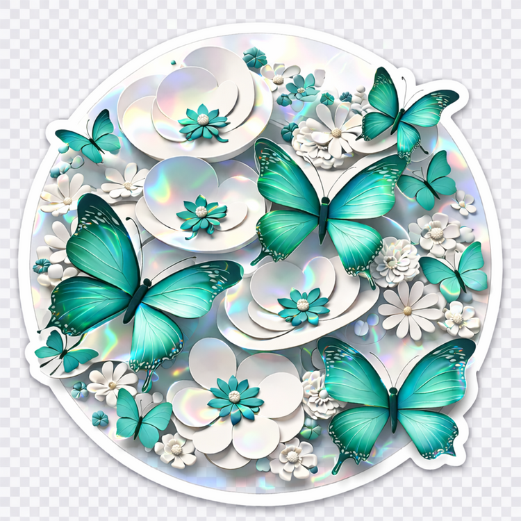 3D Holographic Butterfly & Floral Sticker