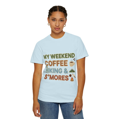 My Weekend "Coffee Hiking & Smores"Dyed T-shirt