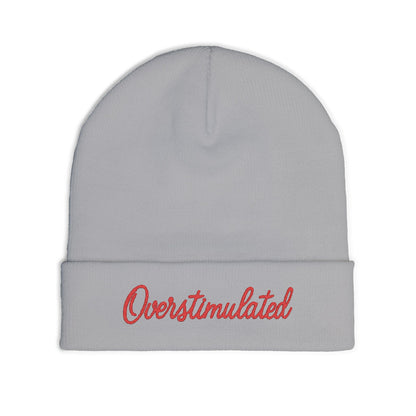 Cozy Knit Beanie Overstimulated Embroidered Hat Winter Fashion Warm Skullcap Stylish Gift Cute Cold Weather Accessories