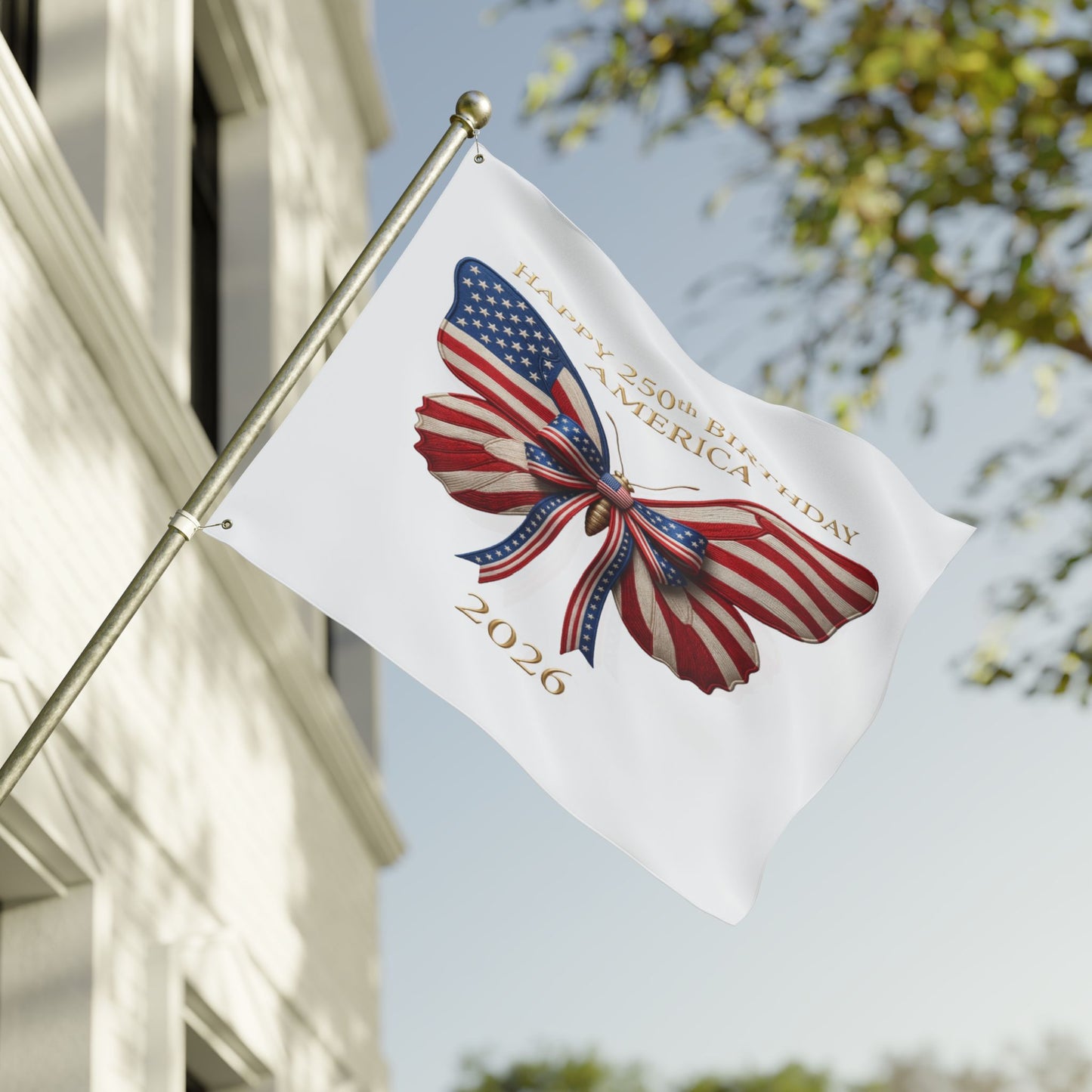 Patriotic Flag Co Happy 250th Birthday America 2 Sided Butterfly Flag