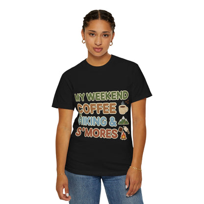 My Weekend "Coffee Hiking & Smores"Dyed T-shirt