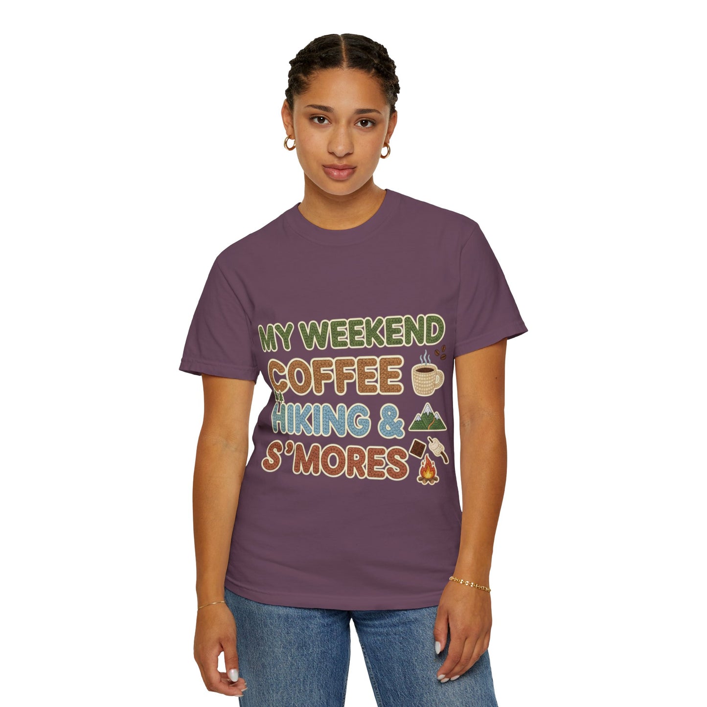 My Weekend "Coffee Hiking & Smores"Dyed T-shirt