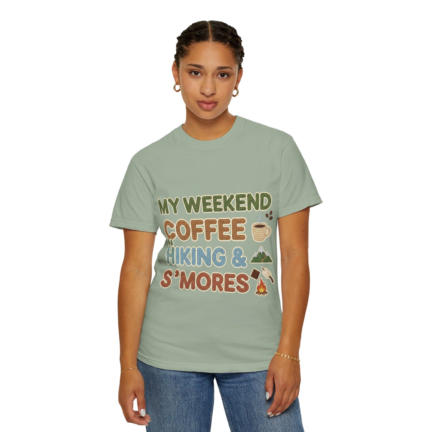 My Weekend "Coffee Hiking & Smores"Dyed T-shirt