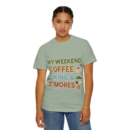 My Weekend "Coffee Hiking & Smores"Dyed T-shirt