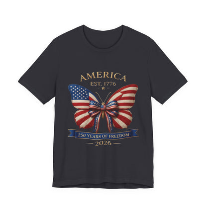 Limited 250th Happy Birthday America Butterfly Flag T-Shirt — 2026 Anniversary