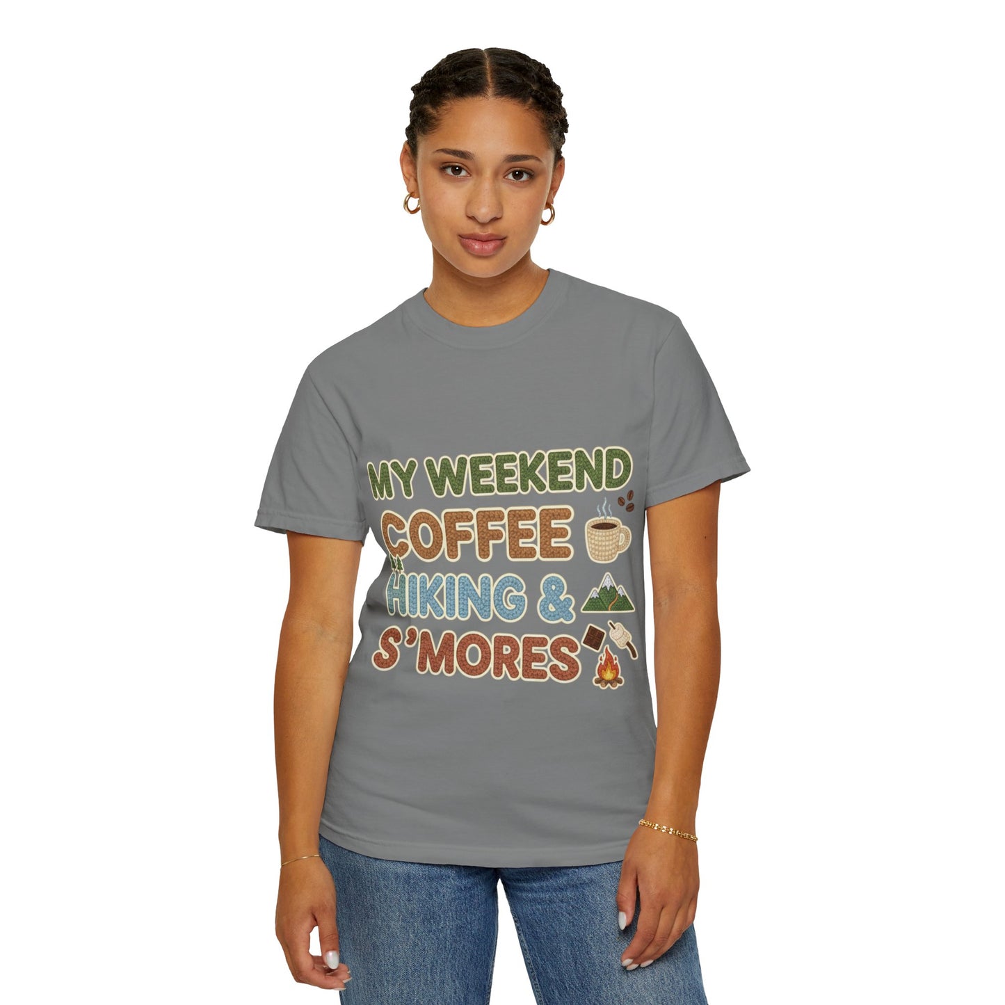 My Weekend "Coffee Hiking & Smores"Dyed T-shirt