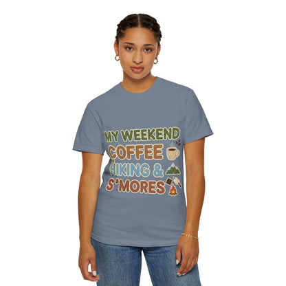 My Weekend "Coffee Hiking & Smores"Dyed T-shirt
