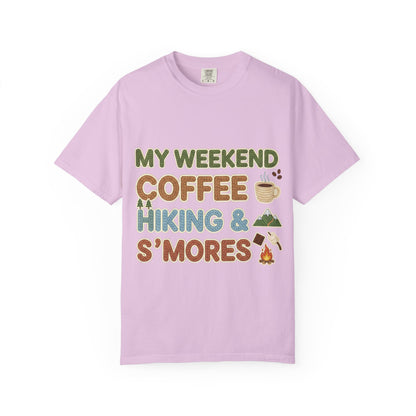 My Weekend "Coffee Hiking & Smores"Dyed T-shirt