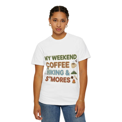 My Weekend "Coffee Hiking & Smores"Dyed T-shirt