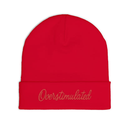 Cozy Knit Beanie Overstimulated Embroidered Hat Winter Fashion Warm Skullcap Stylish Gift Cute Cold Weather Accessories