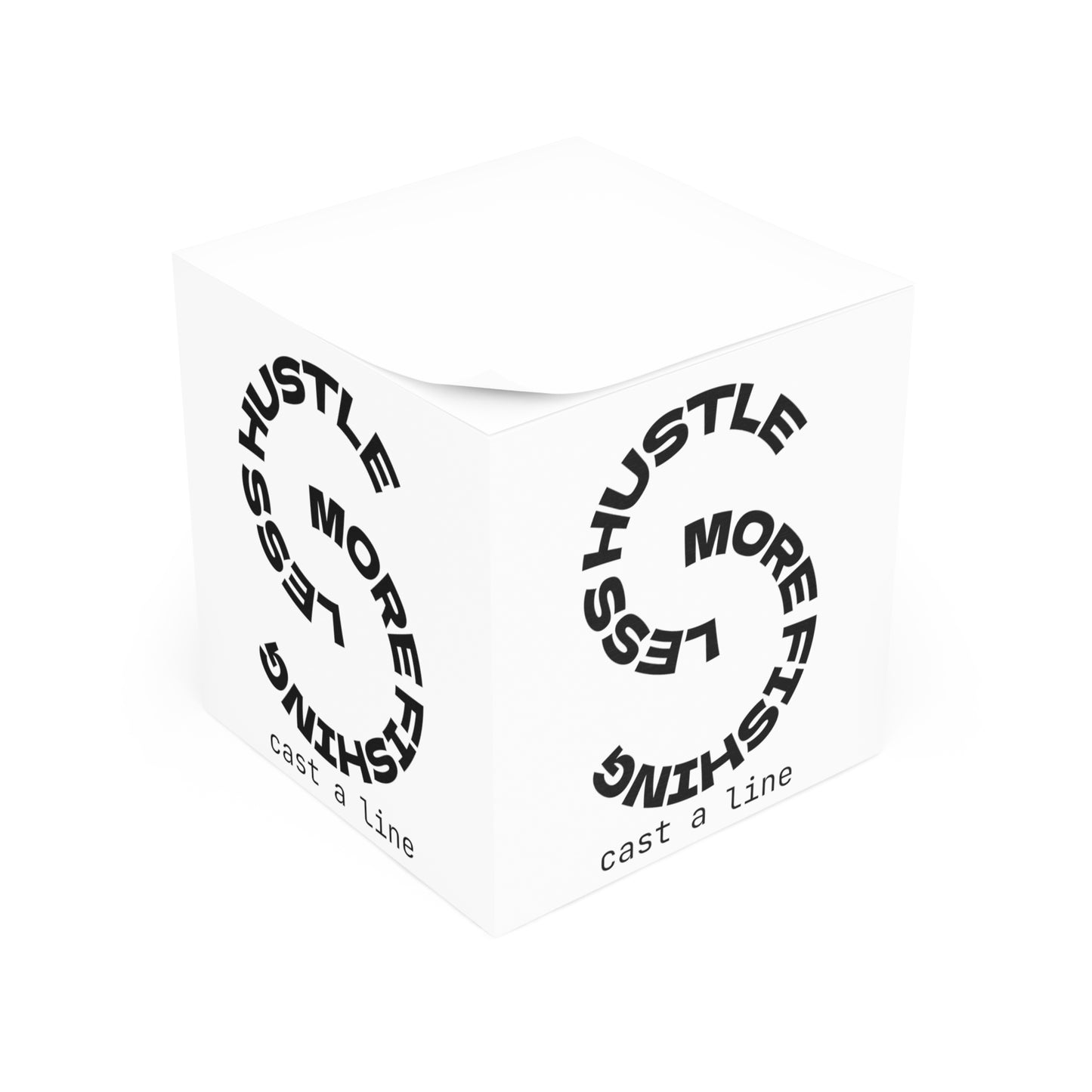 Less Hustle More Fishing -Cast a Line Personalized Note Cube – Customizable Desk Accessory for Home or Office