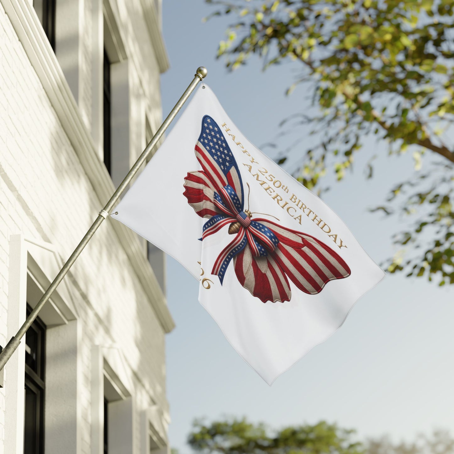 Patriotic Flag Co Happy 250th Birthday America 2 Sided Butterfly Flag
