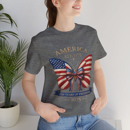 Limited 250th Happy Birthday America Butterfly Flag T-Shirt — 2026 Anniversary