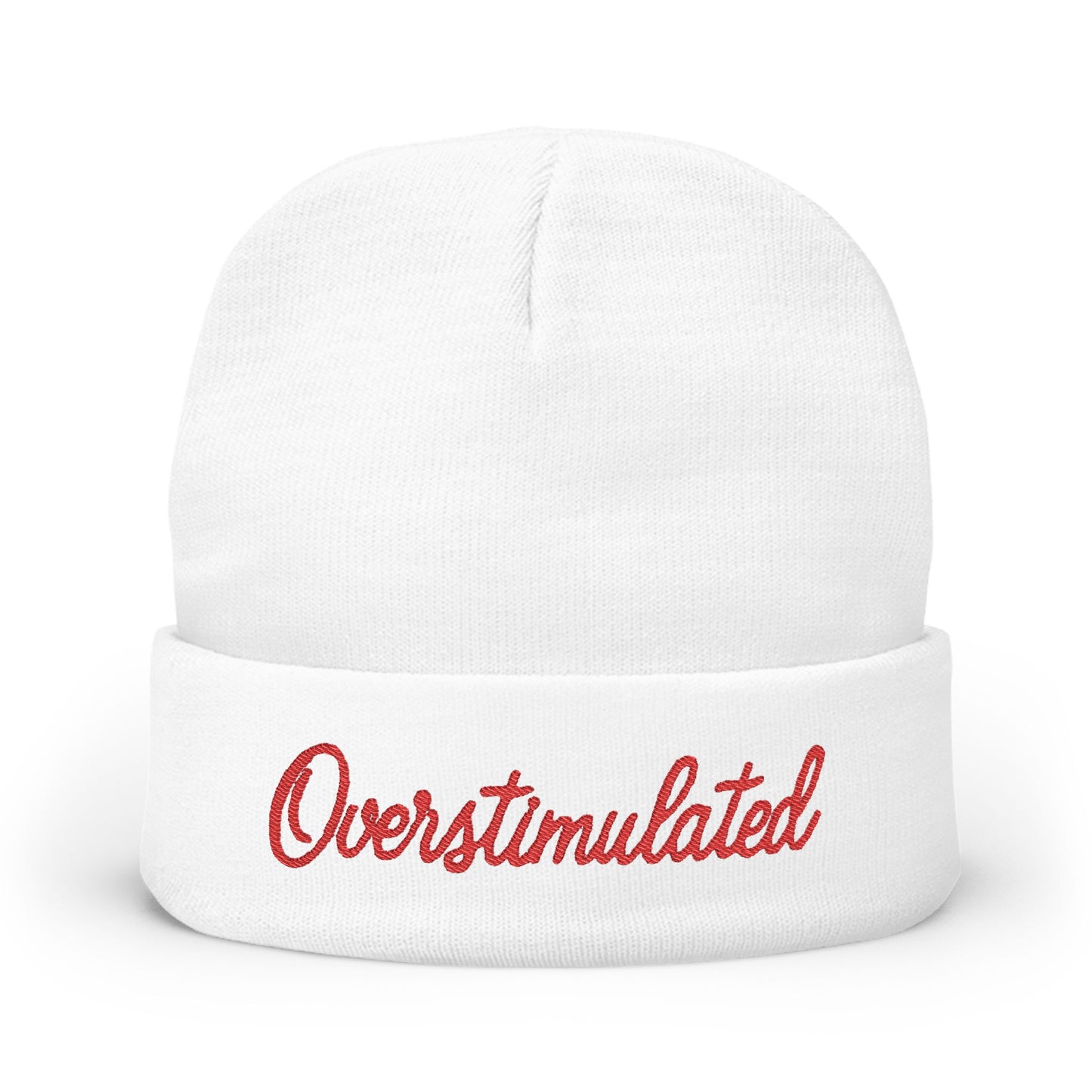 Cozy Knit Beanie Overstimulated Embroidered Hat Winter Fashion Warm Skullcap Stylish Gift Cute Cold Weather Accessories