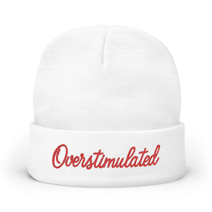 Cozy Knit Beanie Overstimulated Embroidered Hat Winter Fashion Warm Skullcap Stylish Gift Cute Cold Weather Accessories