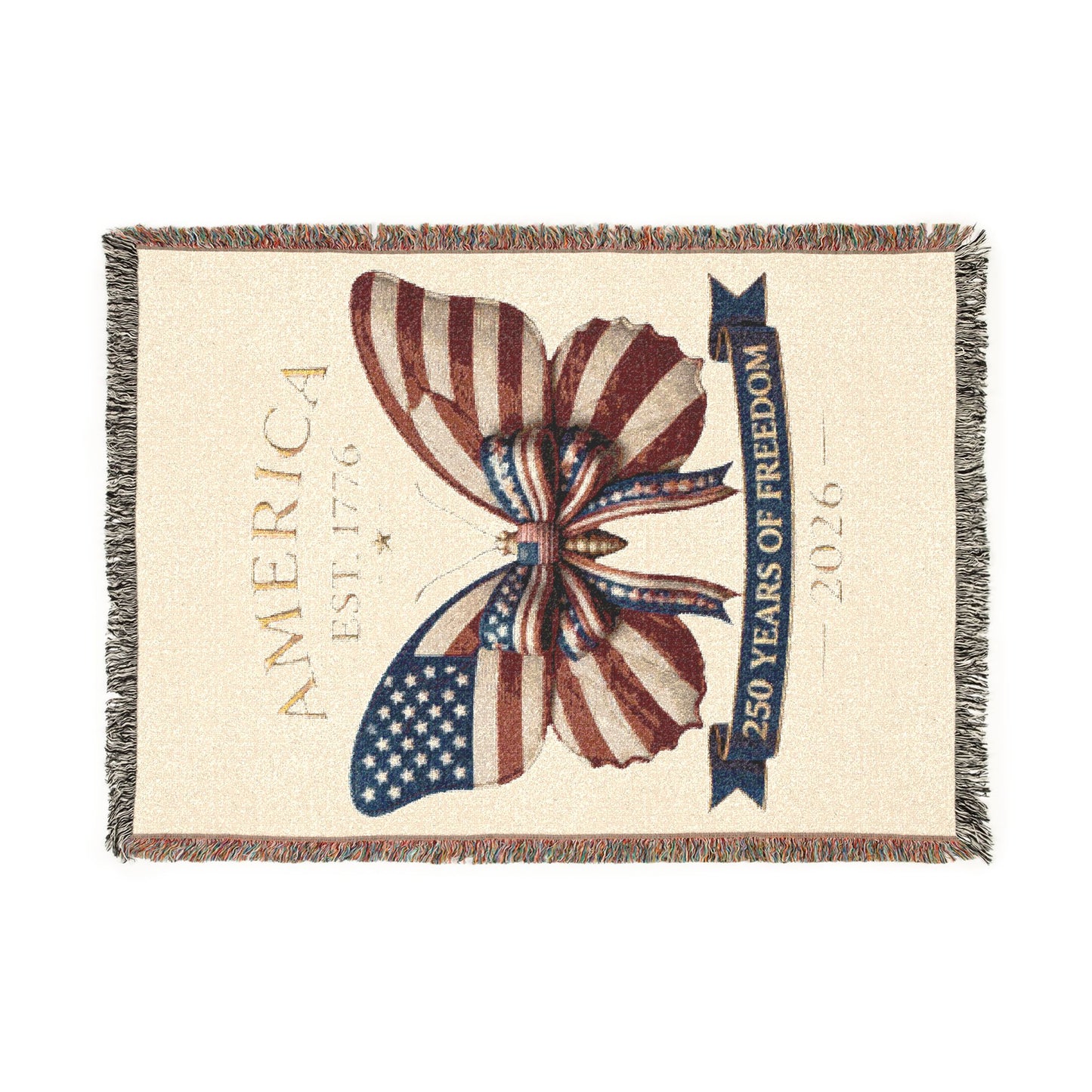 America Butterfly Woven Blanket 250 Years Of Freedom 52x37