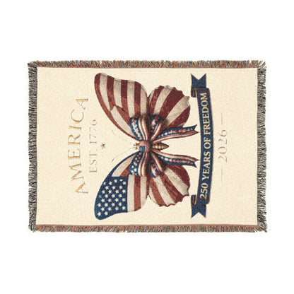 America Butterfly Woven Blanket 250 Years Of Freedom 52x37