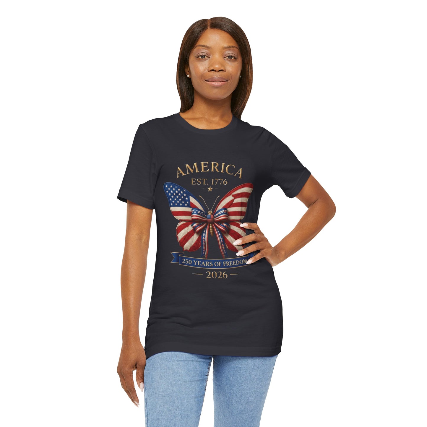 Limited 250th Happy Birthday America Butterfly Flag T-Shirt — 2026 Anniversary