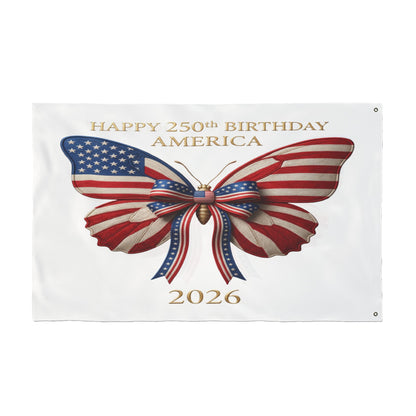 Patriotic Flag Co Happy 250th Birthday America 2 Sided Butterfly Flag