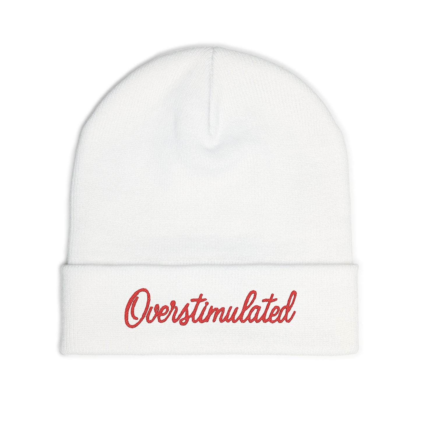 Cozy Knit Beanie Overstimulated Embroidered Hat Winter Fashion Warm Skullcap Stylish Gift Cute Cold Weather Accessories