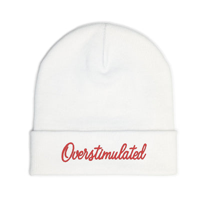 Cozy Knit Beanie Overstimulated Embroidered Hat Winter Fashion Warm Skullcap Stylish Gift Cute Cold Weather Accessories