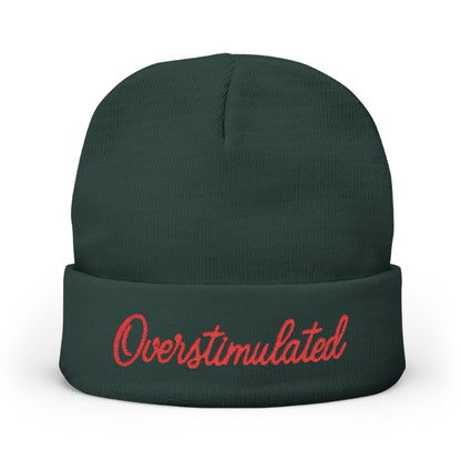 Cozy Knit Beanie Overstimulated Embroidered Hat Winter Fashion Warm Skullcap Stylish Gift Cute Cold Weather Accessories