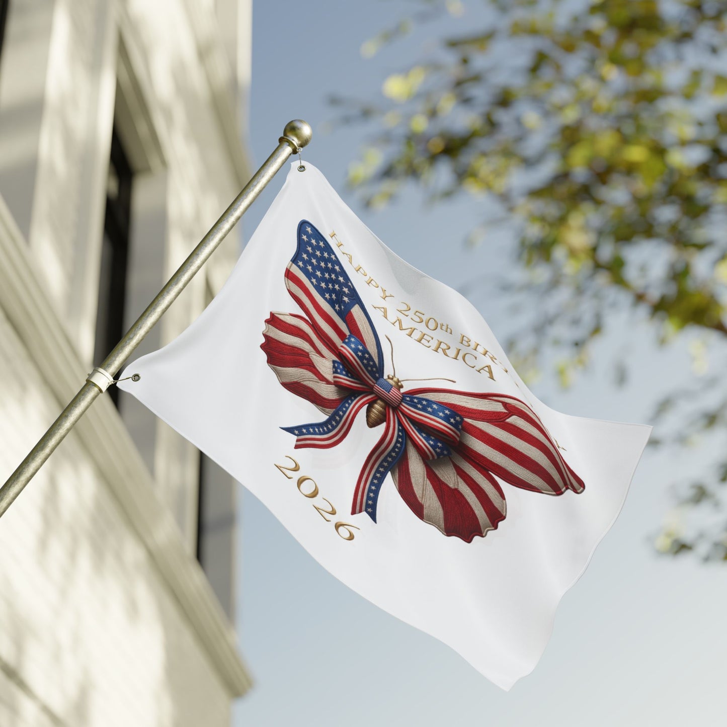Patriotic Flag Co Happy 250th Birthday America 2 Sided Butterfly Flag