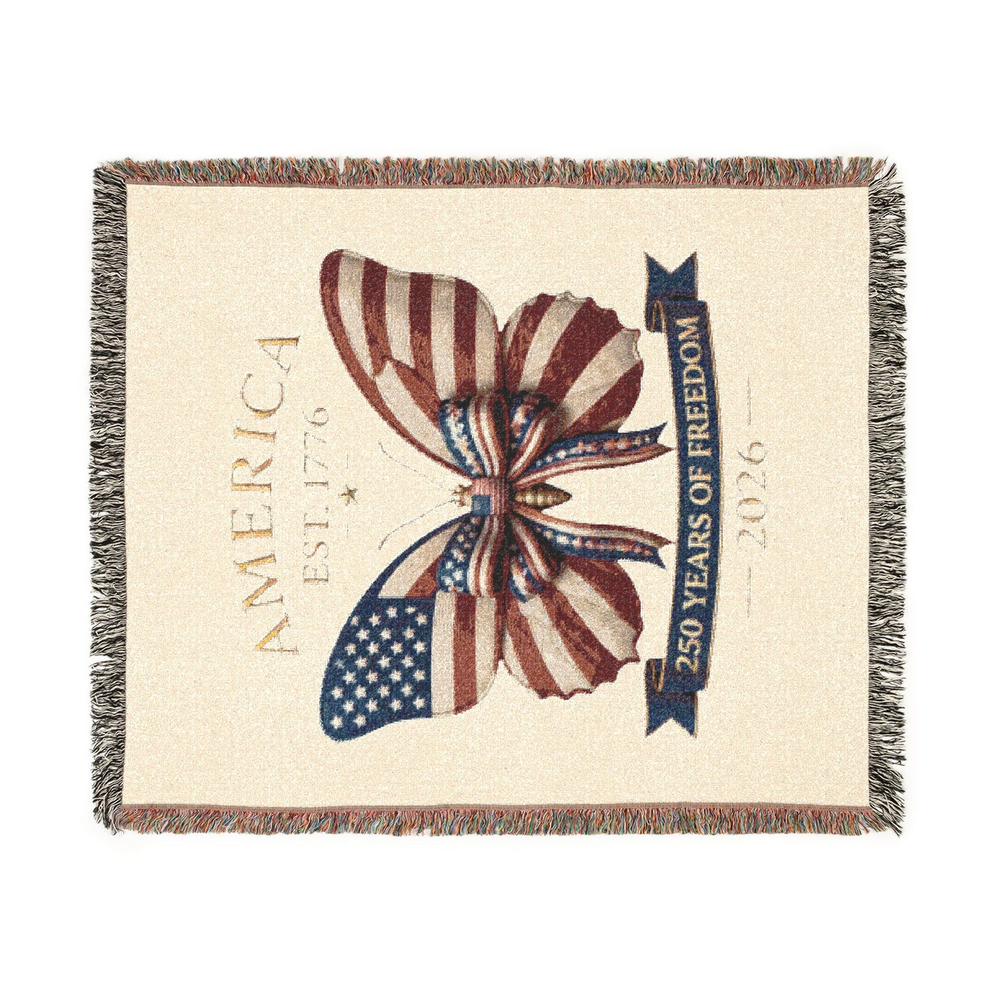 America Butterfly Woven Blanket 250 Years Of Freedom 52x37