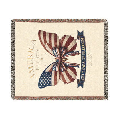 America Butterfly Woven Blanket 250 Years Of Freedom 52x37