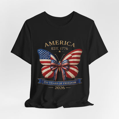 Limited 250th Happy Birthday America Butterfly Flag T-Shirt — 2026 Anniversary