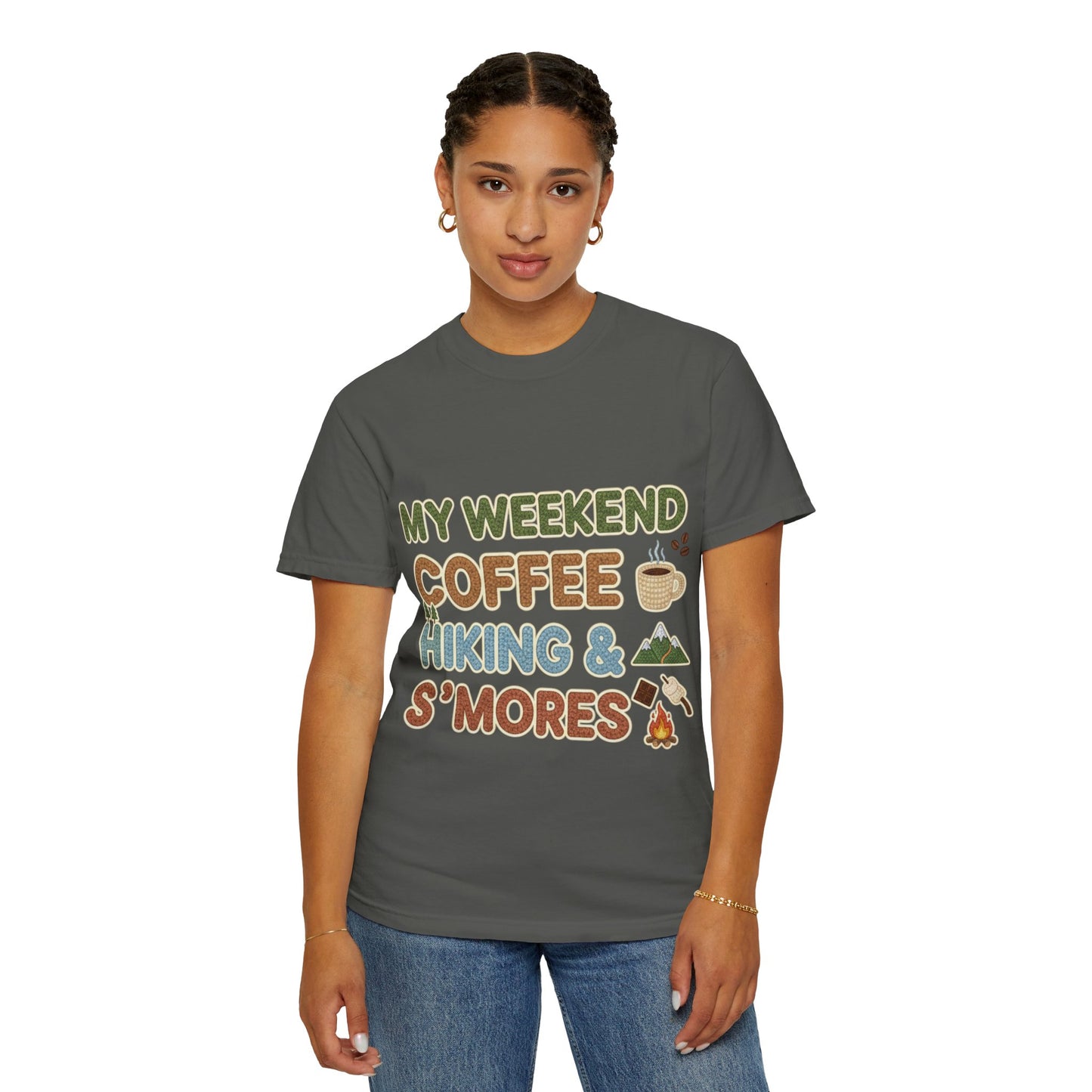 My Weekend "Coffee Hiking & Smores"Dyed T-shirt