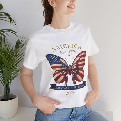 Limited 250th Happy Birthday America Butterfly Flag T-Shirt — 2026 Anniversary