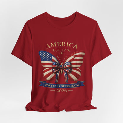 Limited 250th Happy Birthday America Butterfly Flag T-Shirt — 2026 Anniversary