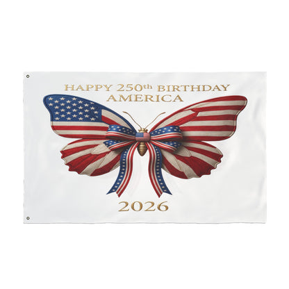 Patriotic Flag Co Happy 250th Birthday America 2 Sided Butterfly Flag