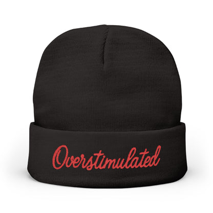 Cozy Knit Beanie Overstimulated Embroidered Hat Winter Fashion Warm Skullcap Stylish Gift Cute Cold Weather Accessories