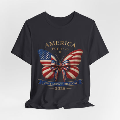 Limited 250th Happy Birthday America Butterfly Flag T-Shirt — 2026 Anniversary