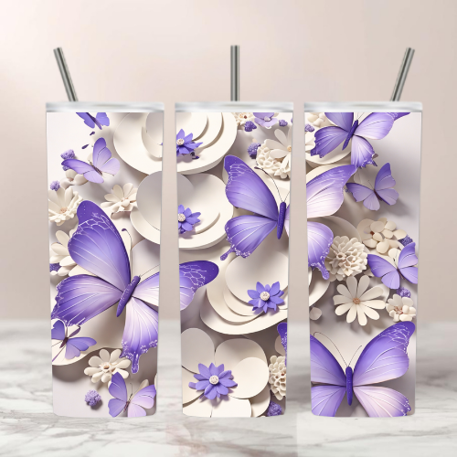 3D Butterfly Floral Tumbler Wrap: 20 oz Skinny Sublimation (PNG Digital Download)