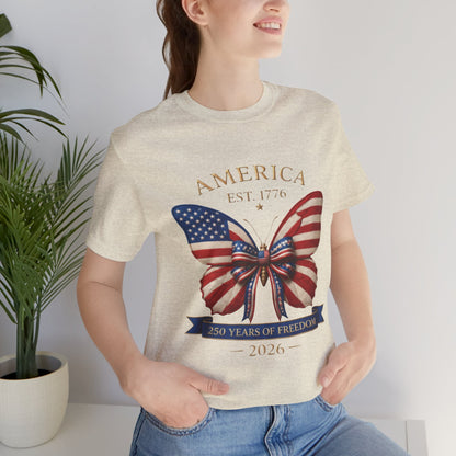 Limited 250th Happy Birthday America Butterfly Flag T-Shirt — 2026 Anniversary
