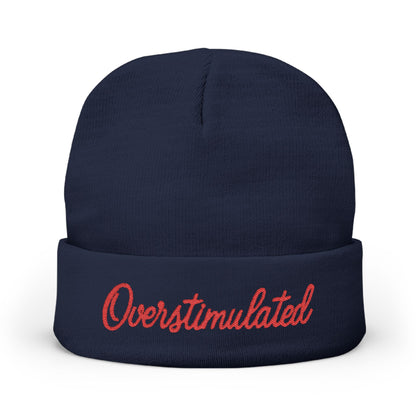 Cozy Knit Beanie Overstimulated Embroidered Hat Winter Fashion Warm Skullcap Stylish Gift Cute Cold Weather Accessories