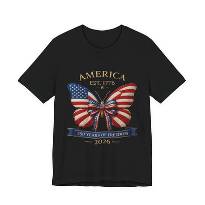 Limited 250th Happy Birthday America Butterfly Flag T-Shirt — 2026 Anniversary
