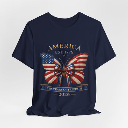 Limited 250th Happy Birthday America Butterfly Flag T-Shirt — 2026 Anniversary
