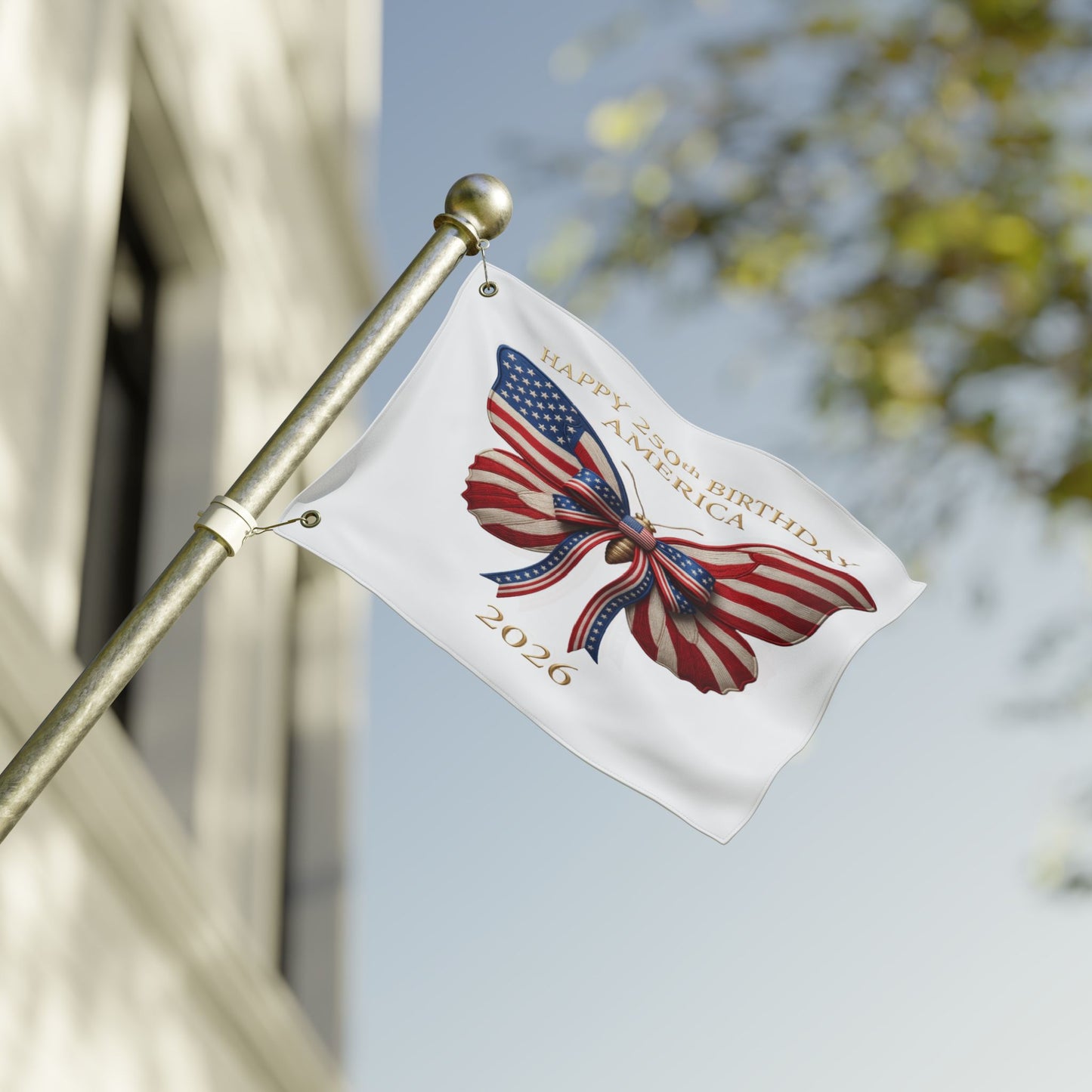Patriotic Flag Co Happy 250th Birthday America 2 Sided Butterfly Flag