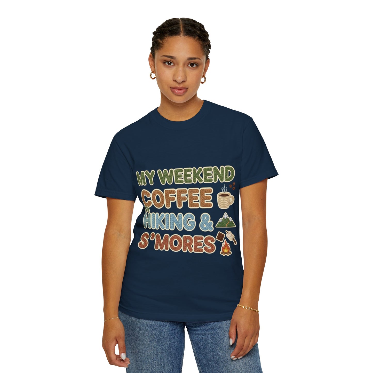 My Weekend "Coffee Hiking & Smores"Dyed T-shirt