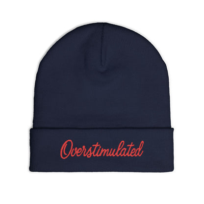 Cozy Knit Beanie Overstimulated Embroidered Hat Winter Fashion Warm Skullcap Stylish Gift Cute Cold Weather Accessories