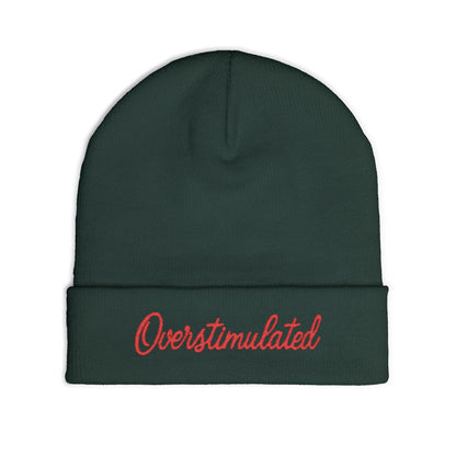 Cozy Knit Beanie Overstimulated Embroidered Hat Winter Fashion Warm Skullcap Stylish Gift Cute Cold Weather Accessories