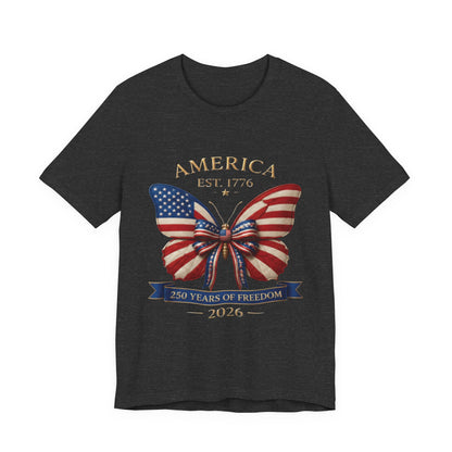 Limited 250th Happy Birthday America Butterfly Flag T-Shirt — 2026 Anniversary