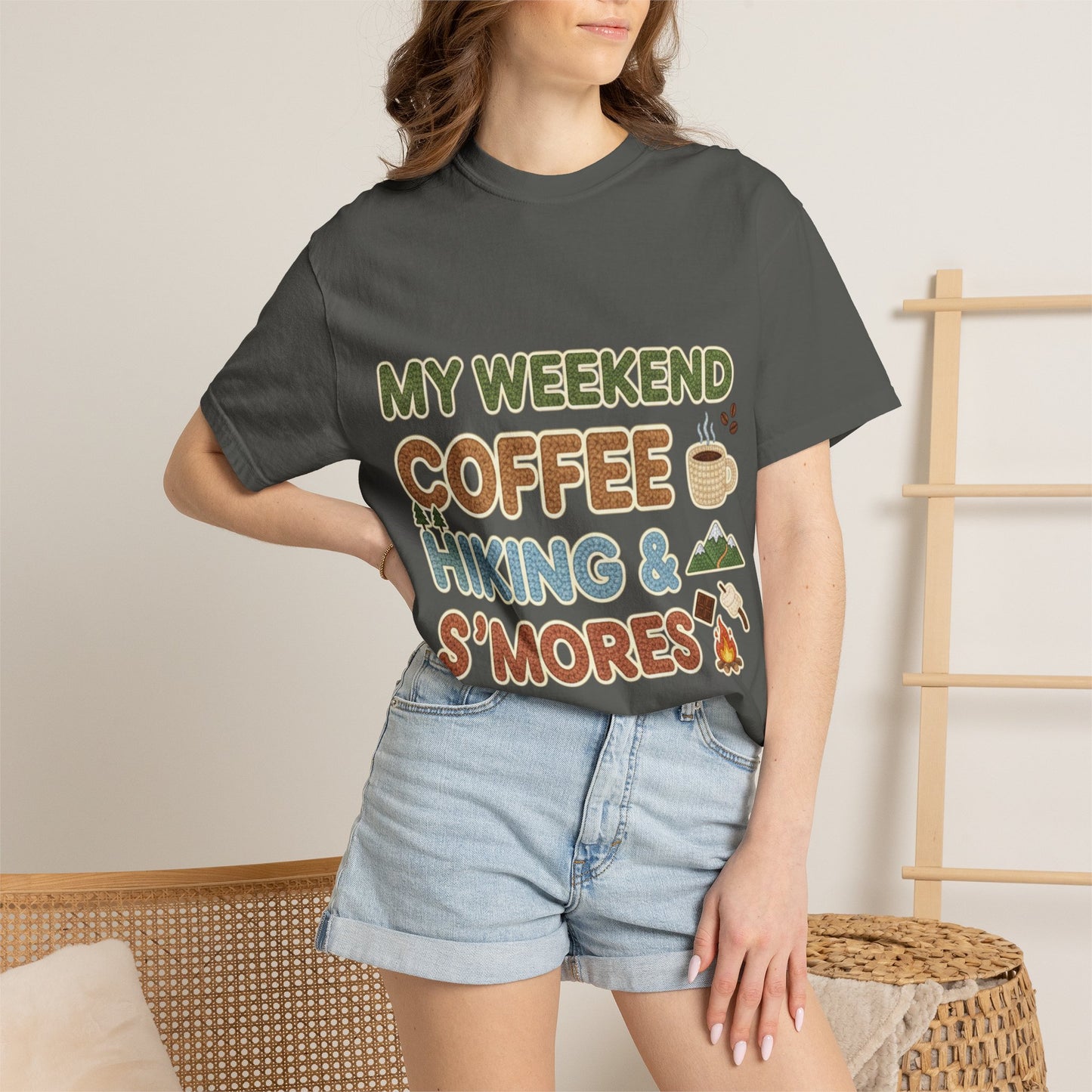 My Weekend "Coffee Hiking & Smores"Dyed T-shirt