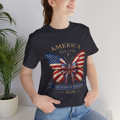 Limited 250th Happy Birthday America Butterfly Flag T-Shirt — 2026 Anniversary