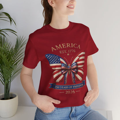 Limited 250th Happy Birthday America Butterfly Flag T-Shirt — 2026 Anniversary