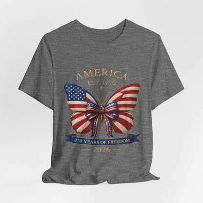 Limited 250th Happy Birthday America Butterfly Flag T-Shirt — 2026 Anniversary